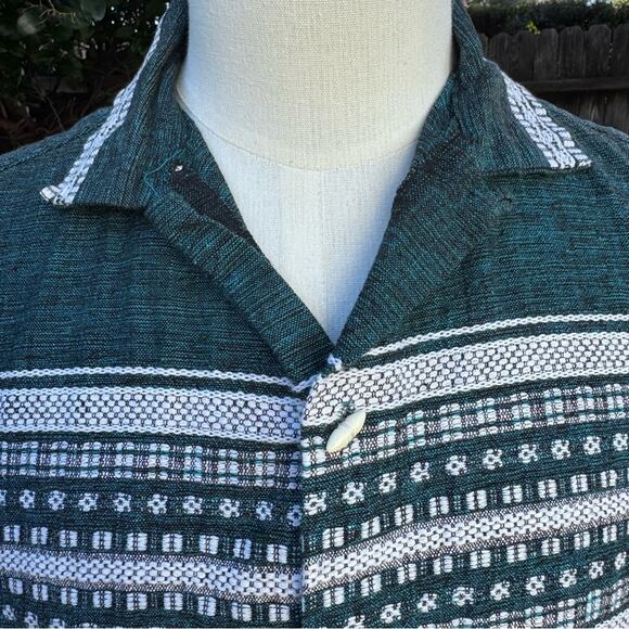 Vintage Green and White Striped Pockets Woven Button up Men's See Measurements - Picture 4 of 9